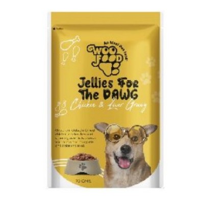 WOOFOOD JELLIES FOR THE DAWG CHICKEN AND LIVER GRAVY 70G