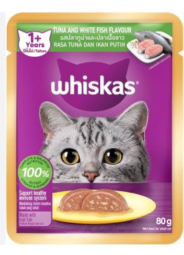 WHISKAS ADULT (1+ YEARS) CAT FOOD TUNA AND WHITE FISH 80GM 