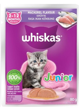 WHISKAS JUNIOR  MACKERAL FLAVOUR, 80GM 