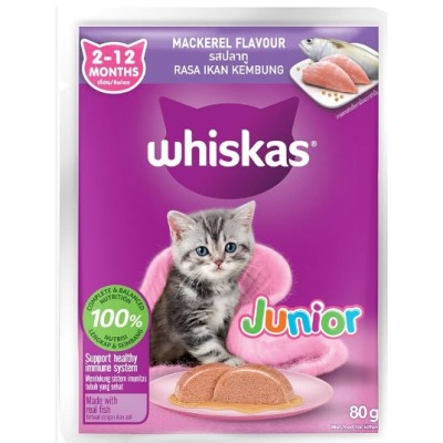 WHISKAS JUNIOR  MACKERAL FLAVOUR, 80GM 