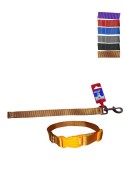 Fekrix 2 Thick Plain Nylon Collar And Leash For Dogs 20mm 48 inch 18 Inch