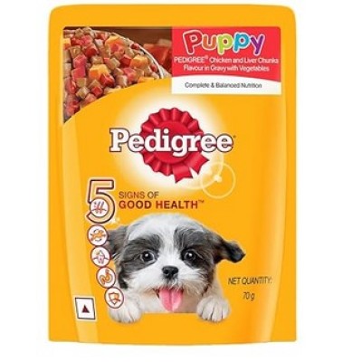 PEDIGREE PUPPY DOG FOOD CHICKEN AND LIVER CHUNKS FLAVOUR IN GRAVY  VEGETABLES 70GM 