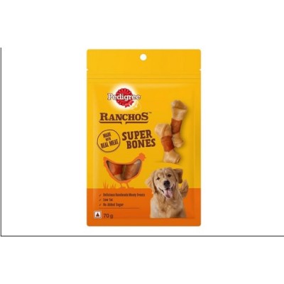 PEDIGREE RANCHOS SUPER BONES CHICKEN AND MILK DOG TREATS 70GM