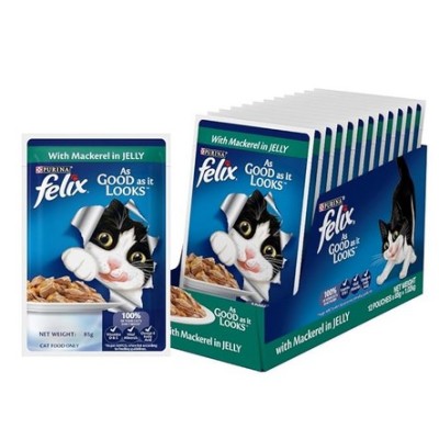 FELIX WITH MACKEREL IN JELLY  KITTEN FOOD 85GM GRAVY 